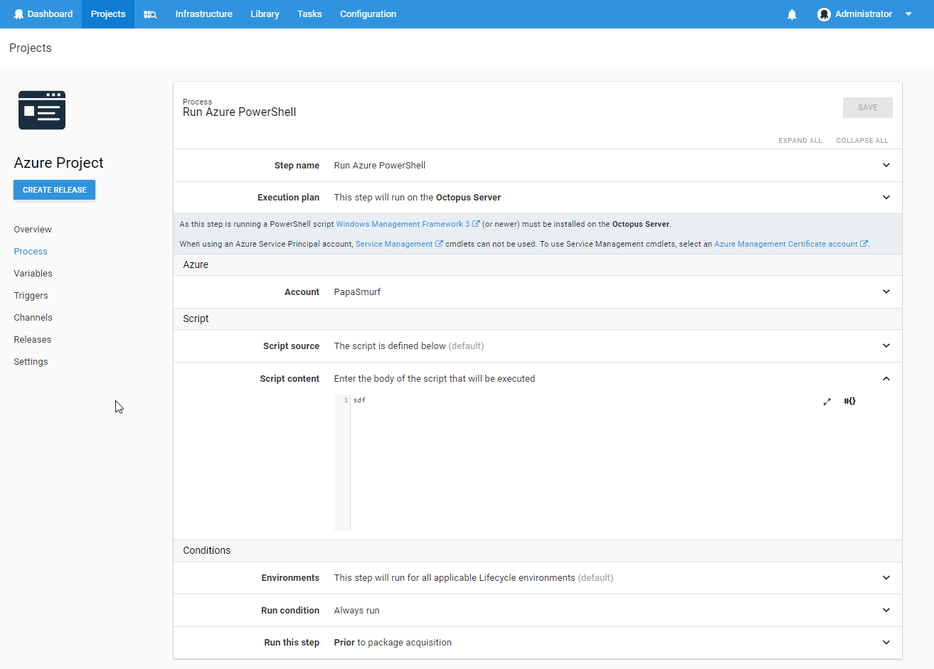 Adding a new Run an Azure PowerShell Script step