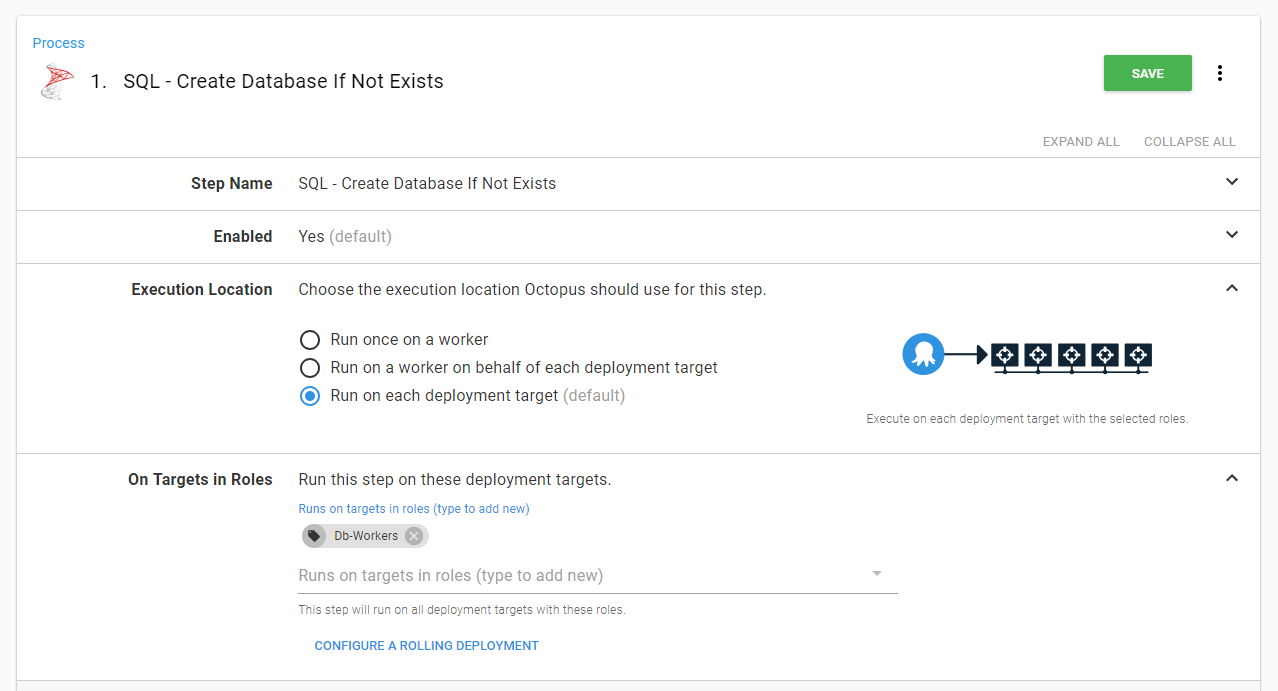 A step execution location set to the DbWorker target tag