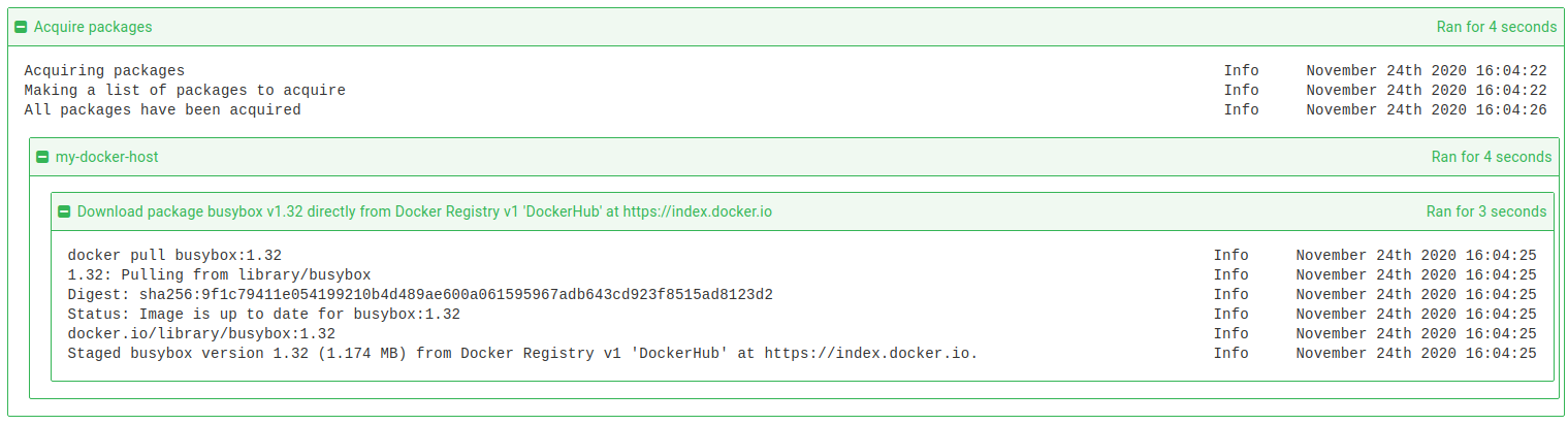The package acquisition steps pulling images on the target