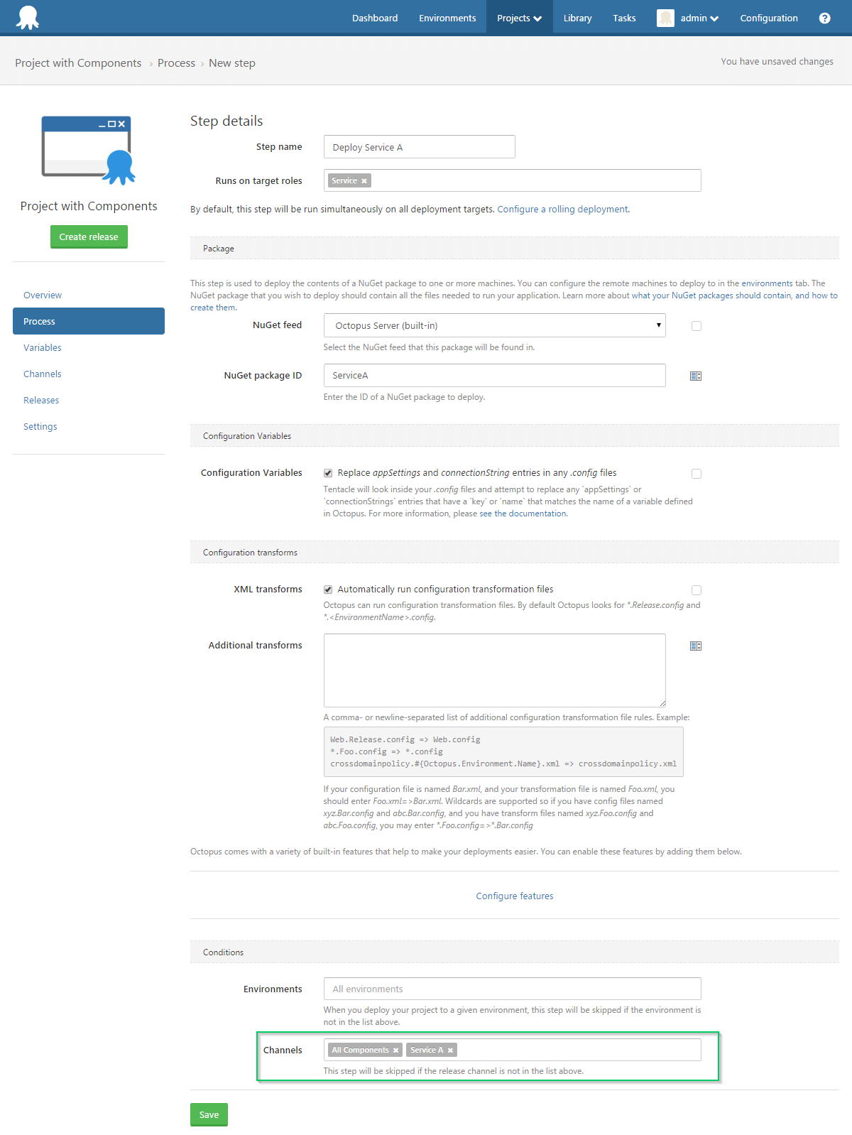 Steps scoped to their component channel and the major release channel