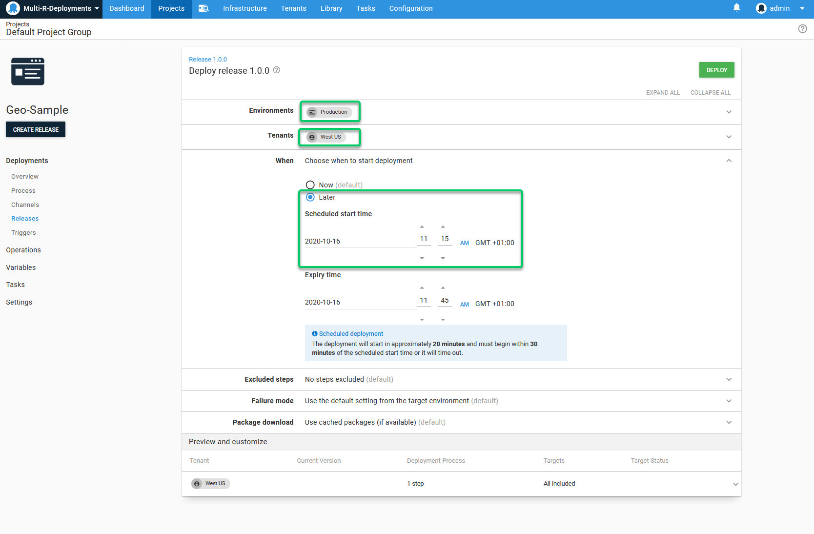 A scheduled deployment planned for a period of low usage