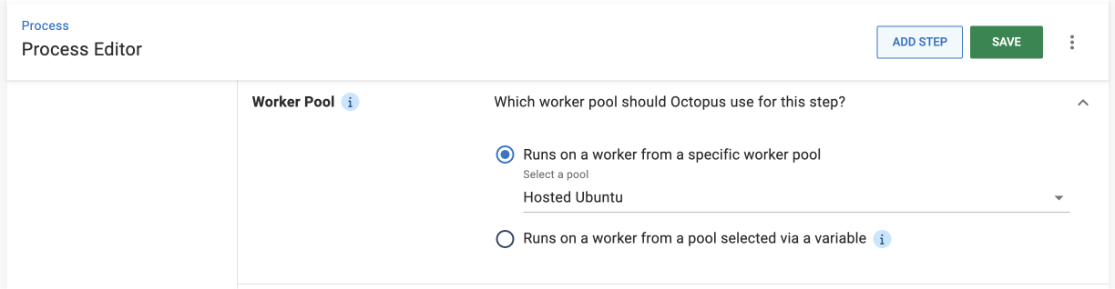 Worker Pool expander with ‘Hosted Ubuntu’ selected.