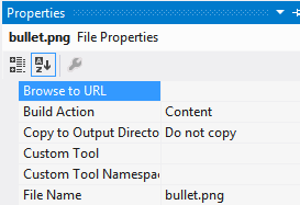 The Build Action property in the Visual Studio Solution Explorer