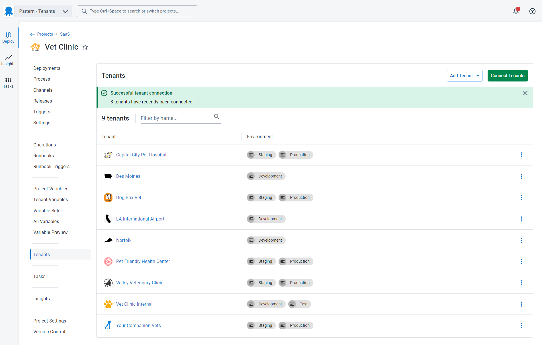 The results of a completed bulk tenant connection operation