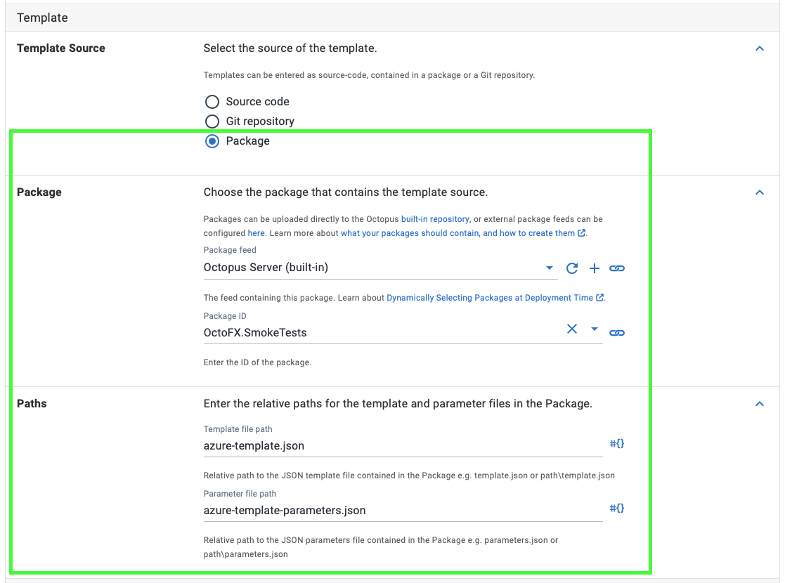 Package selected as the Template Source