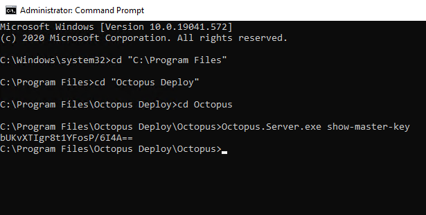 Running Octopus.Server.exe show-master-key from the command line