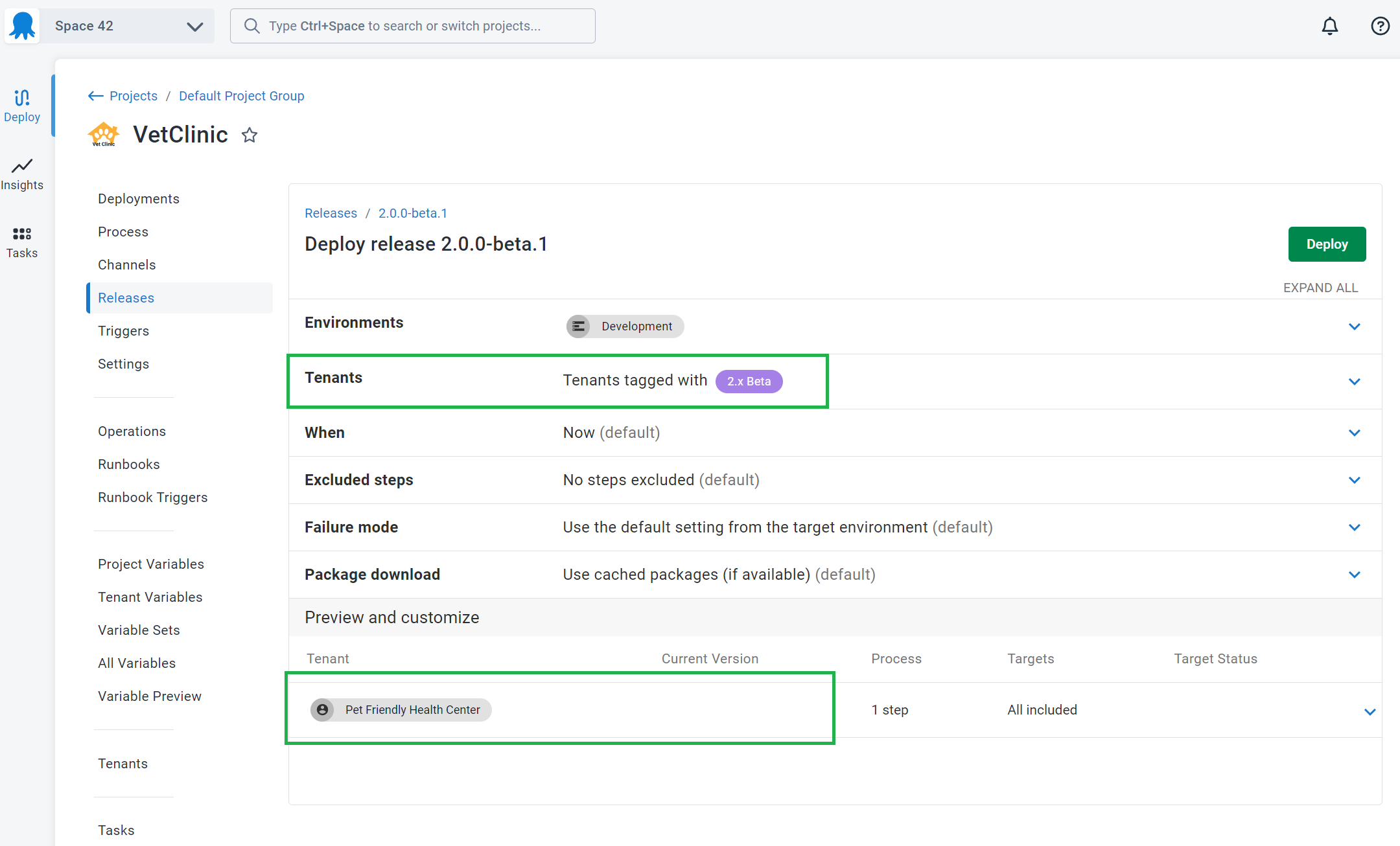 Only tenants in the beta program available when deploying 2.0.0-beta.1