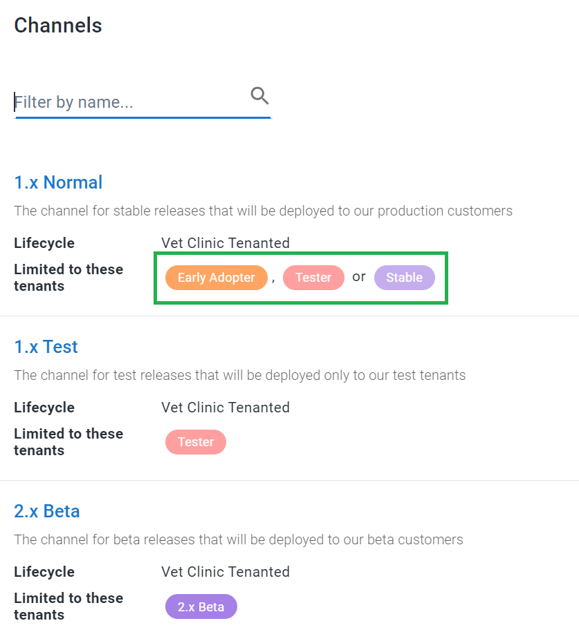 Channels configured with the Pinned tenant tag deselected
